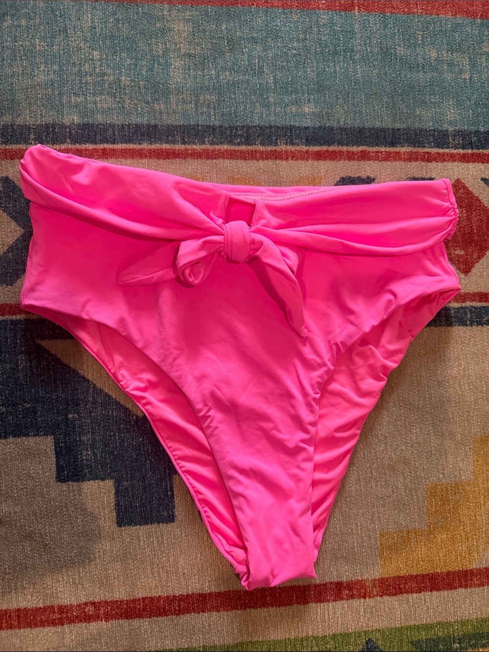 High-Rise Tie-Front Bikini Bottom in Bright Pink
